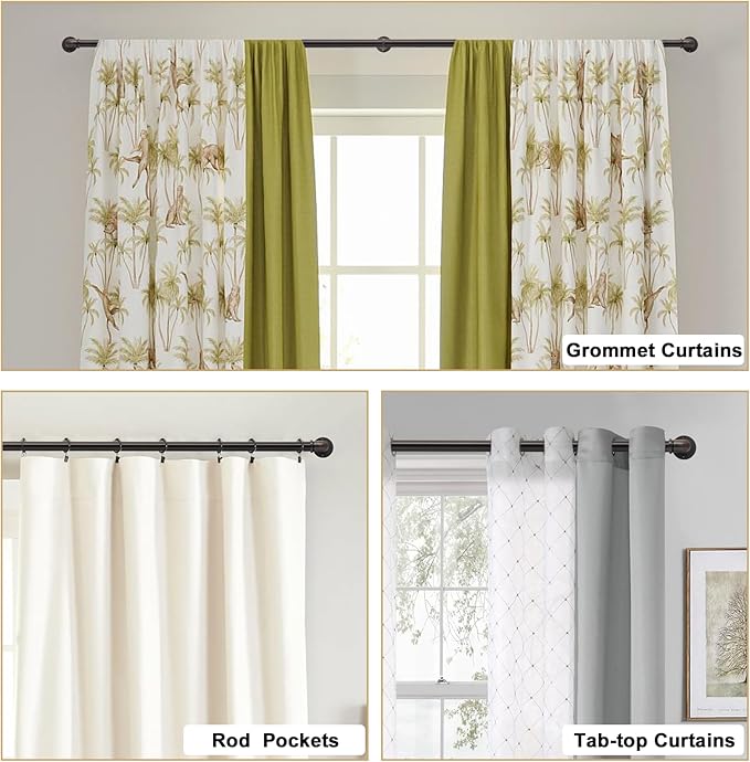 Industrial Curtain Rods for Windows 18 to 88 Inches Adjustable Length, 1 Inch Diameter, with Aluminium Finials (Antique Red Bronze, 18” to 88”)
