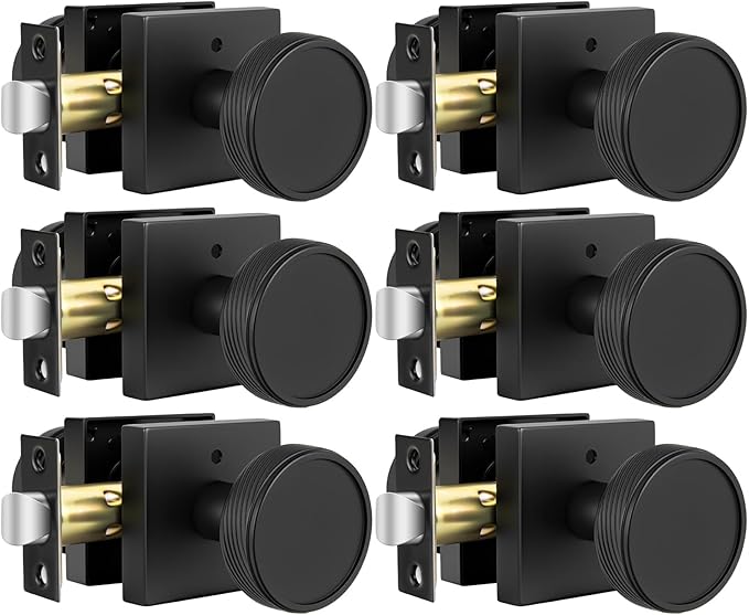 goldenwarm Interior Door Knobs Black, Zinc-Alloy Modern Matte Black Door Knob Privacy Door Knobs Interior for Bedroom Bathroom, Heavy Duty Square Modern Doorknobs - 6 Pack