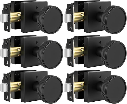 goldenwarm Interior Door Knobs Black, Zinc-Alloy Modern Matte Black Door Knob Privacy Door Knobs Interior for Bedroom Bathroom, Heavy Duty Square Modern Doorknobs - 6 Pack