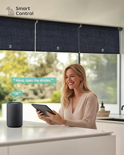 Yoolax Smart Coupled Roller Shades Compatible with Alexa Google, Motorized Blinds with Remote Blackout Coupled Roller Shades for X-Large Windows, Custom Size (XL Coupled-Navy Blue)