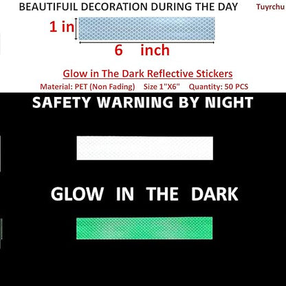 Glow in The Dark Reflective Stickers 1 inch X 6 inch for Truckskes, Warning Strong Safety Adhesive Reflective Strips (50 Pcs)