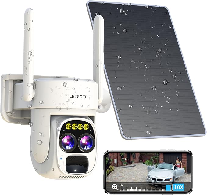 Security Cameras Wirelss Outdoor for Home Security, Alexa Cameras Solar Power,360 View Outside Camera,Motion Detection,10x Hybrid Zoom PAN Tile,IP-65 Weather Proof (1 Pack)