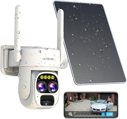 Security Cameras Wirelss Outdoor for Home Security, Alexa Cameras Solar Power,360 View Outside Camera,Motion Detection,10x Hybrid Zoom PAN Tile,IP-65 Weather Proof (1 Pack)