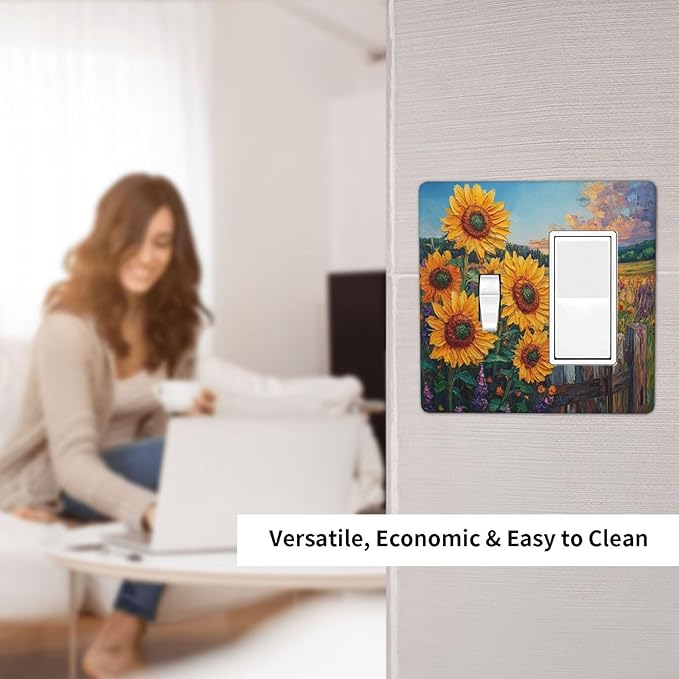 Decorative Outlet Covers Rustic Wilderness Sunflower Lavender Muzha Oil Painting 2 Gang 1 Gang Wall Plate Cover Single Toggle Rocker Combo Light Switch Cover Plate