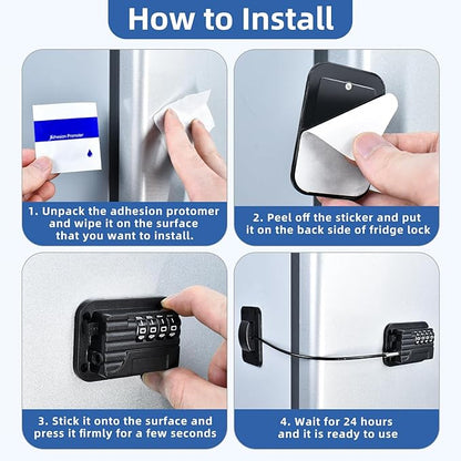 Refrigerator Lock, Heavy Duty Fridge Locks for Kids, Freezer Lock with Combination for Refrigerator Drawer Cabinet Safety, Easy to Install No Keys Needed Black