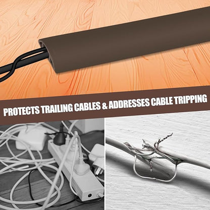 Floor Cord Cover Cable Cavity Self Adhesive Cord Hider Floor 10FT Floor Cable Management Power Cord Protector Floor Electric Cord Covers for Offices, Gym, Exhibitions (CoffeeBrown, 1.18" x 20')