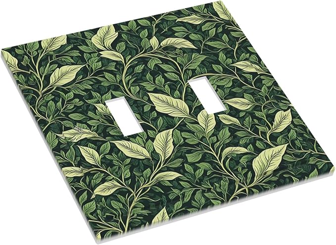 Vintage Green Plant Leaves 2 Gang Double Toggle Light Switch Cover Decorative Switchplate Electrical Wall Plates Faceplate for Bathroom Bedroom Decor 4.9 X 5 IN