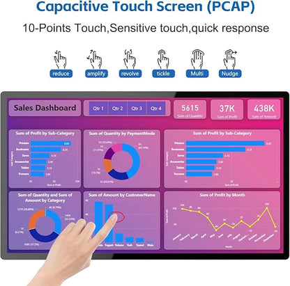 GreenTouch 32 Inch Industrial Digital Signage Touchscreen Monitor, 500 Nits Display 1920 x 1080P, Built-in Speaker, with HDMI + VGA + DVI Ports for Advertising
