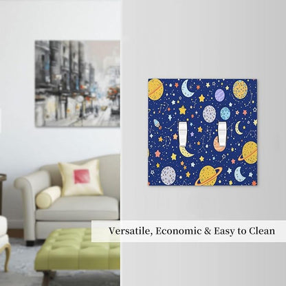 Stars Starry Night Sun Moon Planet Constellations Decorative Switch Plates 2 Gang Double Toggle Outlet Light Switch Cover Wall Plate Electrical Faceplate for Bedroom Bathroom Decor