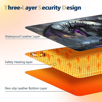 Heated Mouse Pad with 3 Temperature Settings(104°F–122°F),Large 24x14.2 Inch PU Leather Heated Desk Mat,Waterproof Warming Pad for Office,Gaming & Cold Hands Relief,Dark Dragon Fantasy