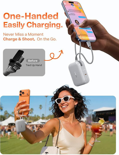 TORRAS EasyGo Portable Charger, 45W Fast Charging 10000mAh Power Bank [Travel & Daily Essentials] Built in Cable USB C, Phone Battery Pack Powerbank for iPhone Air/17/16/15 Series, Samsung, iPad etc