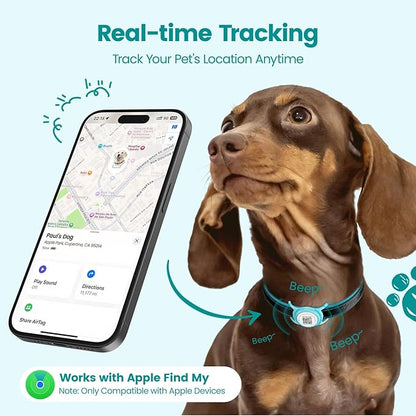 Smart Pet Tracker for Collar - Dog Trackers Location for Pet with Holder, No Monthly Fee, Real-Time Tracking, iOS Only, Emergency Contact, Long-Lasting, Anti-Lost Tracker for Cats, Bag Straps