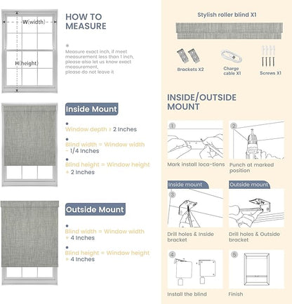 Boolegon Motorized Roller Blinds - 100% Blackout Smart Electric Shades with Remote, Compatible with Alexa/Google Home/HomeKit via Hub, Easy Install for Home Office, Light Grey, Custom Size.
