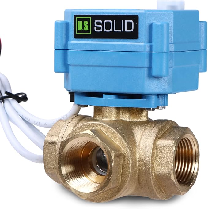 U.S. Solid 3/4" 3 Way Brass Motorized Ball Valve 110-230VAC, L Type Water Shutoff Valve with Manual Function, Standard Port, NOT for Drinking Water