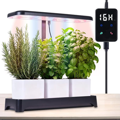 Indoor Garden Led Grow Light, Full Spectrum LED Grow Lamp for Indoor Plants with Intelligent Controller, Height Adjustable, Ideal for Home Desk Plant Lighting (Without Pots) (Black, 16.5*6.5*4 inch)