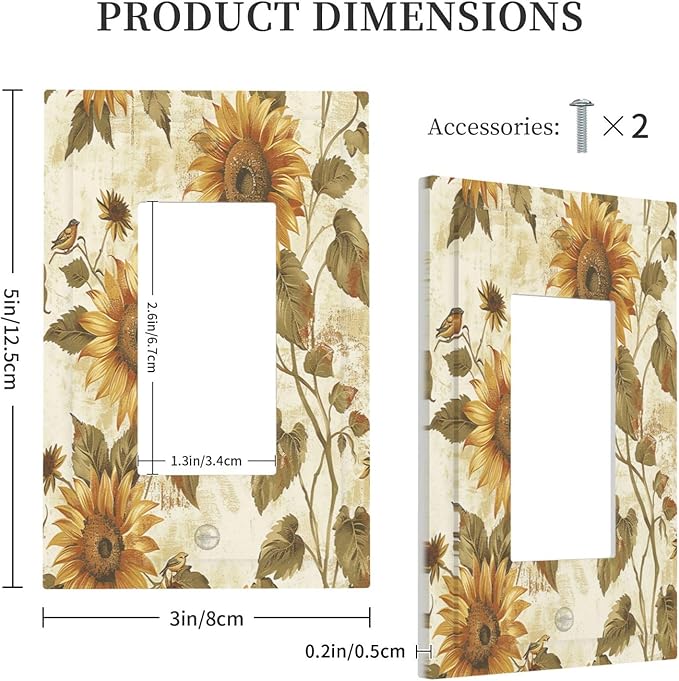 Decorative Outlet Covers Rustic Sunflower Floral Pattern 1 Gang Single Rocker Light Switch Cover Plate Wall Plates GFCI Faceplate for Bedroom Cabin Decor