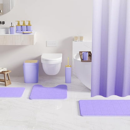 Bathroom Sets with Shower Curtain and Rugs, 27PC Bathroom Accessory Set, Purple Bathroom Set, Purple and Gold Bathroom Accessories Set with Trash Can, Toilet Brush and Soap Dispensers