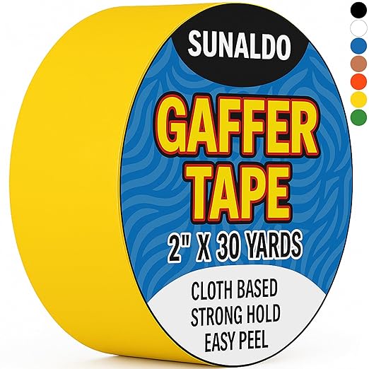 Gaffers Tape, Strong Hold, Easy to Rip, Residue-Free Professional Grade Floor Tape for Electrical Cords, Matte Finish, Non Reflective, Weather Resistant (1 Pack, Yellow, 2" x 30 Yards)