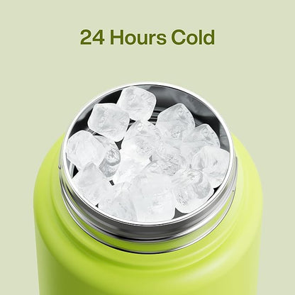 ENCOOL Insulated Water Bottle with Straw Stainless Steel Water Bottle, Leak-Proof, BPA-Free, Double Wall Vacuum Keeps Cold for 24 Hours for Sports, Travel, School (32 oz, Sharp Green)