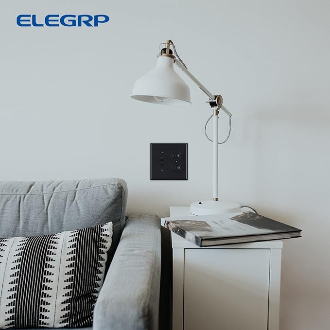 Combination Wall Plate ELEGRP 1-Toggle Light Switch 1-Duplex Receptacle Outlet Combination Wall Plate Cover, Mid-Size 4.88" x 4.94" Unbreakable Thermoplastic Faceplate Cover, UL Listed (1 Pack, black)