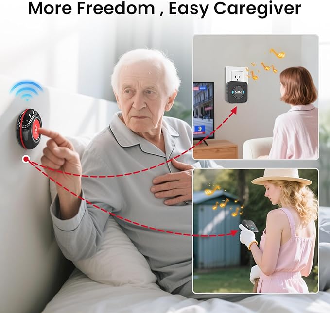 CallToU Caregiver Call Button Smart Call System 3 Receivers 2 SOS Call Button for Elderly at Home Nurse Calling Alert Patient Help System for Home/Personal Attention Pager 500+Feet (CC05BL 2-3)