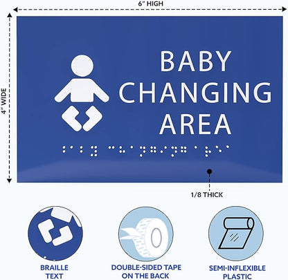 6" X4" Baby Changing Area Sign | Tactile Graphics Grade 2 Braille Text Baby Care Sign| ADA Compliant Wall Mount Plastic Restroom Sign for Hospital, Offices, Clinics and Apartments