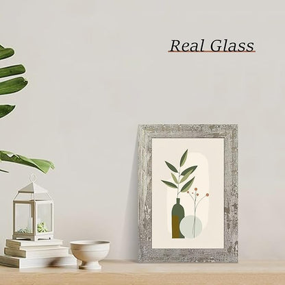 iRahmen 6x9 Picture Frame Set of 4, High Definition Glass Distressed Moss Green Frame, 6 x 9 Rustic Wood Photo Frames for Tabletop Display and Wall Mounting