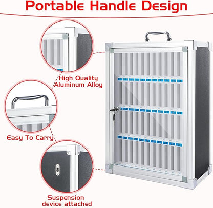 Amylove 48 Slots Cell Phone Locker Cabinet Aluminum Alloy Pocket Chart Storage Locker Box Cabinet Wall-Mounted Cell Phones Storage Box with Handle for Office Classroom Gym(Black)
