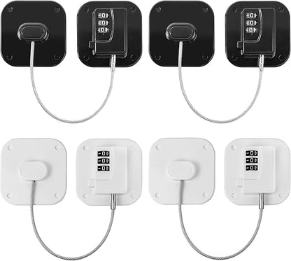 Refrigerator Lock - Heavy Duty Fridge & Freezer Safety Latch for Babies & Toddlers, Easy Install Kitchen Cabinet Lock (White & Black 4)