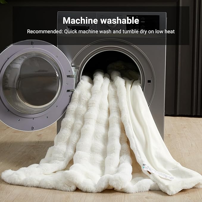 SAPHREAS Faux Fur Throw Blanket for Couch, Fluffy Fuzzy Bubble Blanket for Sofa Bed Living Room, Decor Soft Cozy Gifts for Women Men, 60x80” Cream White