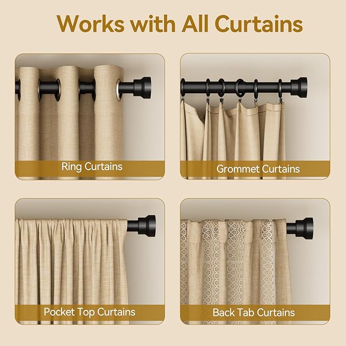 Curtain Rod 2 Pack 32-118 Inch, Heavy Duty 1 Inch Curtain Rod, Black Long Adjustable Window Treatment Rods,Modern Design, Easy Installation