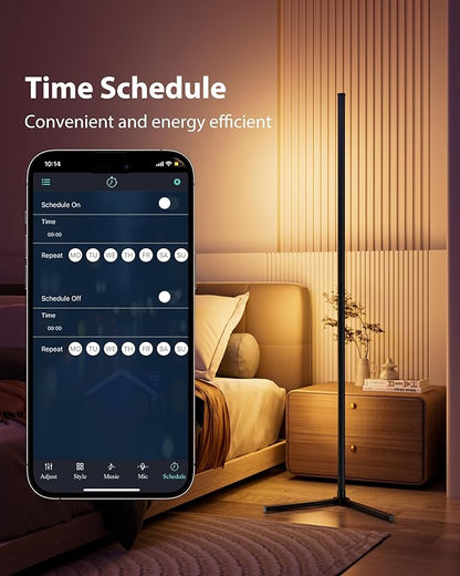 Corner Floor Lamp, 65" Smart RGB Color Changing LED Floor Lamp with APP and Remote Control, Modern Mood Lighting Corner Lamp with Music Sync, DIY Mode & Timing for Living Room Gaming Room