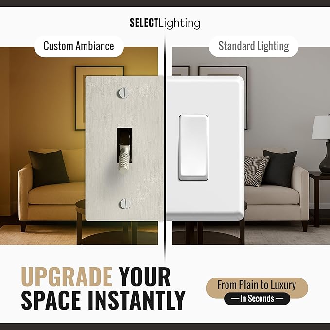 Select 15A 120V AC 1-Gang Toggle Switch, Vintage Satin Nickel Plated Single Pole 3 Way Compatible Wall Mount Toggle Switch, Included Faceplate & Switch Module, UL Listed
