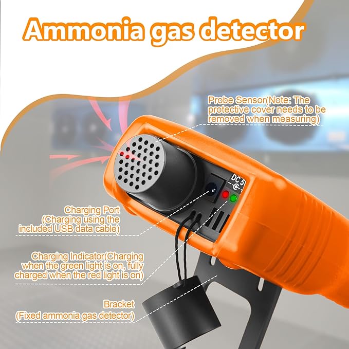 Ammonia Gas Detector 0~100ppm NH3 Monitor with 0.1ppm Resolution, Temperature(℉/℃), Humidity, LCD Display, Double Alarm, Tripod Hole for Farm, Poultry, Pig & Livestock