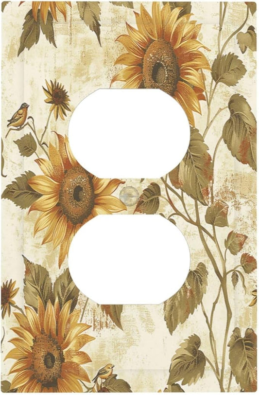 Outlet Covers Rustic Sunflower Floral Pattern 1 Gang Duplex Wall Plate Decorative Switch Plates Electrical Receptacle Faceplate Light Switch Cover for Bedroom Cabin Decor