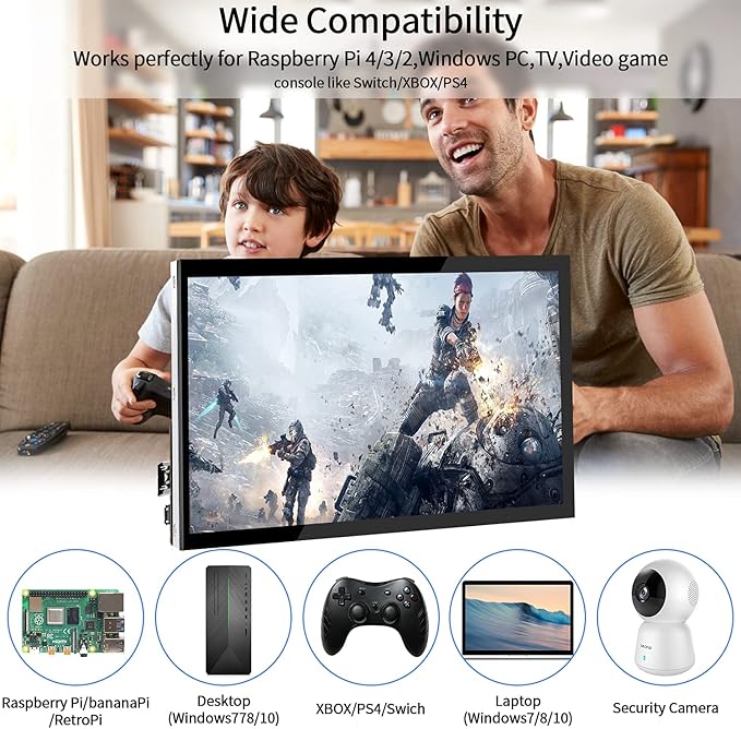 HMTECH Raspberry Pi Screen 10.1 Inch Touchscreen Monitor 1024x600 Portable HDMI Monitor 16:9 IPS Screen Display for Raspberry Pi 5/4/3/2/Zero/B/B+ Win11/10/8/7, Free-Driver