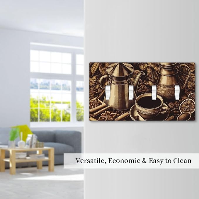 Decorative Light Switch Cover Plate Vintage Coffee Beans Leaf Cup 4 Gang Wall Plate Oversized Quad Toggle Switch Cover Plate Jumbo Faceplate for Kitchen Home Decor