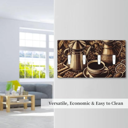 Decorative Light Switch Cover Plate Vintage Coffee Beans Leaf Cup 4 Gang Wall Plate Oversized Quad Toggle Switch Cover Plate Jumbo Faceplate for Kitchen Home Decor