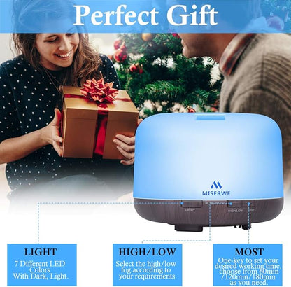 Miserwe Diffuser 500ML Essential Oil Diffuser with Adjustable Mist Mode and 4 Timer Setting Diffuser for Essential Oils Waterless Auto Shut-Off for Home Office Yoga Spa