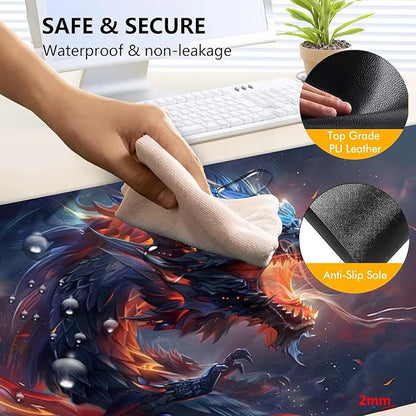 Heated Mouse Pad with 3 Levels Heated & 3 Hours Auto Shut-Off Mouse Pad for Warming Hands in Office Home, 31.5" x 13"Large Safe Desk Mat Hand Warmer，Watercolor Dragon