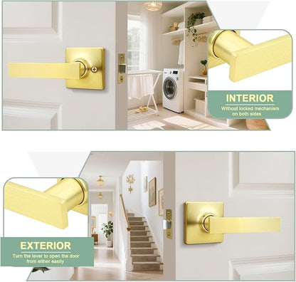GOBEKOR 5 Pack Gold Door Handles Interior,Heavy Duty Passage Door Handles Interior Door Levers for Hallway and Closet, Modern Sleek Round Door Locks