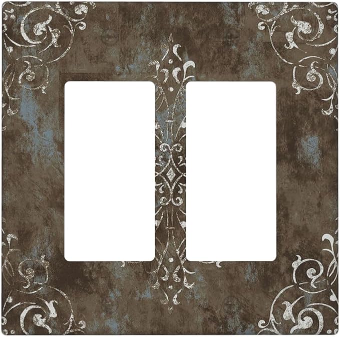 Decorative Outlet Covers Brown Vintage Abstract Floral 2 Gang Wall Plate Double Rocker Two Switch Wall Cover Plate Jumbo Dual GFCI Faceplate for Country Bedroom Home Decor