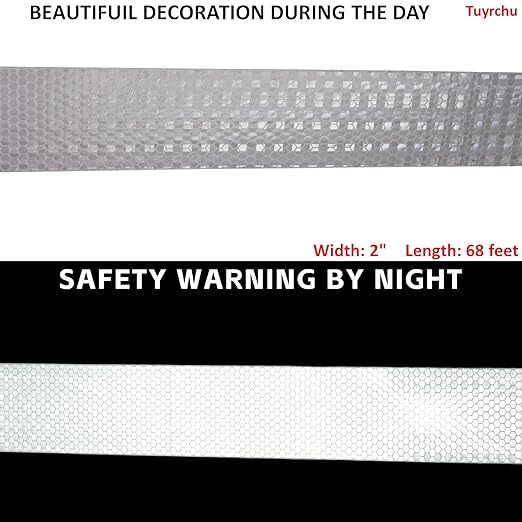 White Reflective Tape Outdoor Waterproof 2 inch, High Visibility Warning Industrial Marking Tape, Safety Stickers (68 feet)