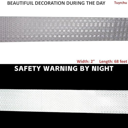 White Reflective Tape Outdoor Waterproof 2 inch, High Visibility Warning Industrial Marking Tape, Safety Stickers (68 feet)