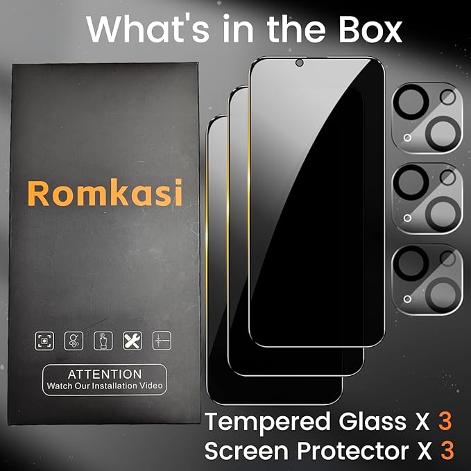 3 Pack Privacy Screen Protector for iPhone 11 Pro Max 6.5 Inch with 3 Pack Camera Lens Protector, Anti Spy Tempered Glass Film, Anti-Scratch, Touch Sensitive, Case Friendly