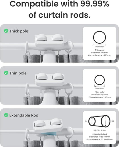 SwitchBot 2025 Automatic Curtain Opener 3 Rod-Bluetooth Remote Control, WiFi&Smartphone Control, Upgraded High-Performance, Add Hub to Compatible with Alexa, Google Home, HomeKit