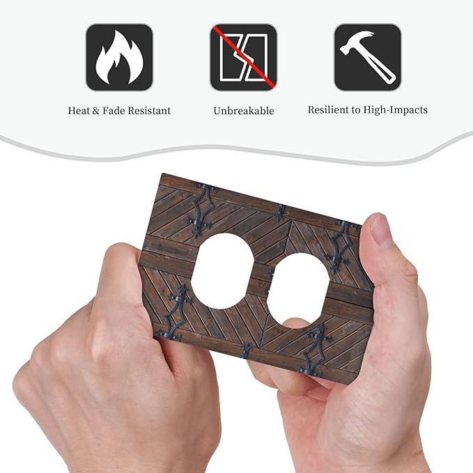 Decorative Outlet Covers Vintage Brown Wood Barn Door 1 Gang Duplex Light Switch Cover Plate Unique Wall Plate Electrical Switch Plate Covers for Farmhouse Home Decor （2 Pack）