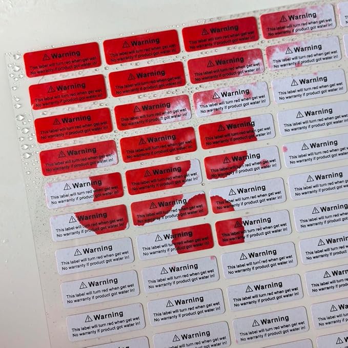 170pcs1.2x0.4 inch Water Sensitive Sticker Turn Red When Got Wet Device Potential Damage Indicator Warranty Void Instruction Liquid Sensor Label