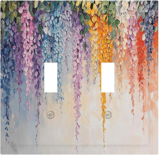 Colorful Wildflower Wisteria Cascade Floral Flower Decorative Switch Plates 2 Gang Double Toggle Outlet Light Switch Cover Wall Plate Electrical Faceplate for Bedroom Living Room Decor