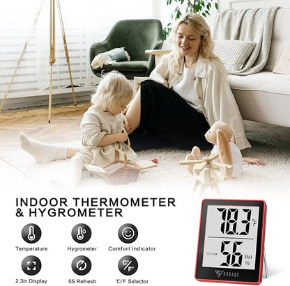 DOQAUS Digital Hygrometer Indoor Thermometer Humidity Gauge Room Thermometer with 5s Fast Refresh Accurate Temperature Humidity Monitor for Home, Bedroom, Baby Room, Office, Greenhouse, Cellar, Red